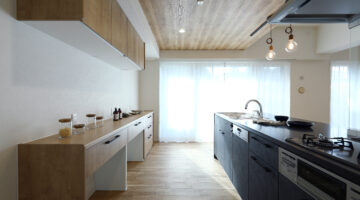 キッチン：福島県郡山市　光と高天井が広がるカフェ風LDKリフォーム